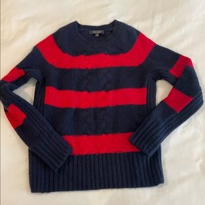 BROOKS BROTHERS NAVY AND RED STRIPED CASHMERE SWEATER IN SIZE XS